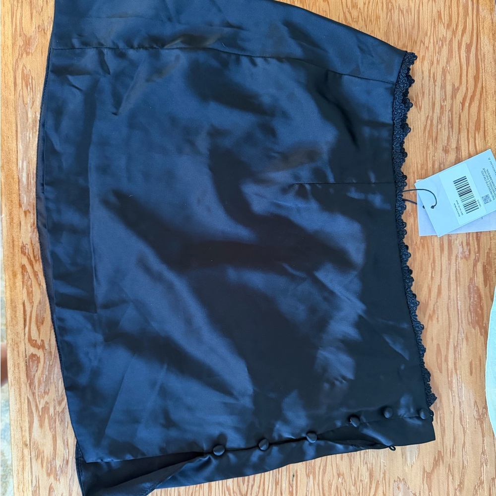 Princess Polly Black Satin Mini Skirt with Lace Trim